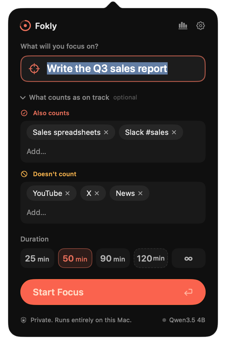 Starting a session: a goal, what counts, and 50 minutes.